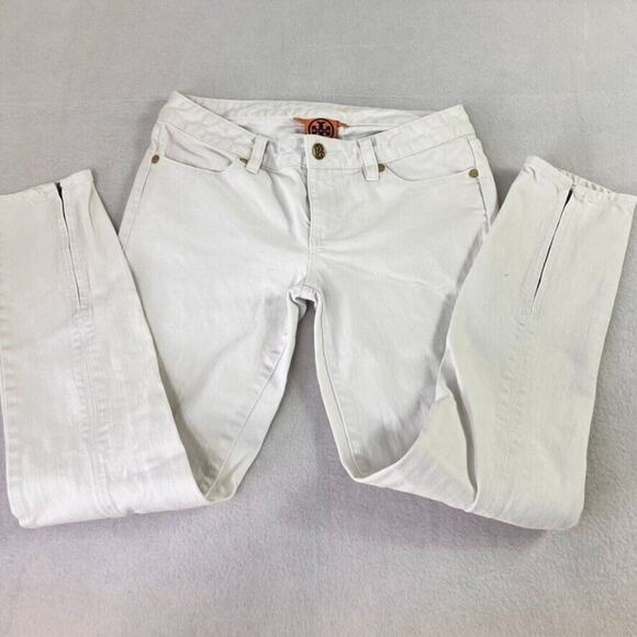 Tory Burch Jeans Womens 26 White Denim Super Skinny Back Hem Zip * Flaw - Picture 3 of 12